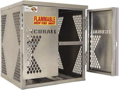Securall Cabinets - 2 Door, 2 Shelf, Silver Aluminum Standard Safety Cabinet for Flammable and Combustible Liquids - 33" High x 30" Wide x 32" Deep, Manual Closing Door, Padlockable Hasp, 20 or 33 Lb Cylinder Capacity - Americas Industrial Supply