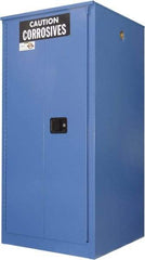 Securall Cabinets - 2 Door, 2 Shelf, Blue Steel Standard Safety Cabinet for Corrosive Chemicals - 65" High x 34" Wide x 34" Deep, Sliding Door, 3 Point Key Lock, 60 Gal Capacity - Americas Industrial Supply