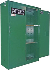 Securall Cabinets - 2 Door, 2 Shelf, Green Steel Standard Safety Cabinet for Flammable and Combustible Liquids - 65" High x 43" Wide x 18" Deep, Manual Closing Door, 3 Point Key Lock, 45 Gal Capacity - Americas Industrial Supply