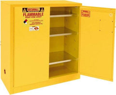 Securall Cabinets - 2 Door, 3 Shelf, Yellow Steel Standard Safety Cabinet for Flammable and Combustible Liquids - 44" High x 43" Wide x 18" Deep, Manual Closing Door, 3 Point Key Lock, 40 Gal Capacity - Americas Industrial Supply