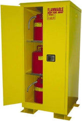 Securall Cabinets - 2 Door, 2 Shelf, Yellow Steel Standard Safety Cabinet for Flammable and Combustible Liquids - 69" High x 31" Wide x 31" Deep, Manual Closing Door, 3 Point Key Lock, 60 Gal Capacity - Americas Industrial Supply