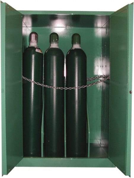 Securall Cabinets - 1 Door, Green Steel Standard Safety Cabinet for Flammable and Combustible Liquids - 65" High x 43" Wide x 34" Deep, Manual Closing Door, 3 Point Key Lock, H Cylinder Capacity - Americas Industrial Supply