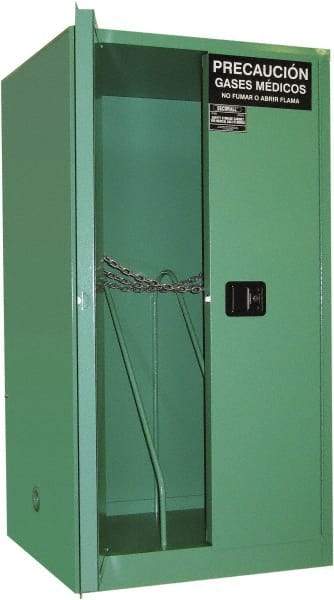 Securall Cabinets - 2 Door, Green Steel Standard Safety Cabinet for Flammable and Combustible Liquids - 65" High x 34" Wide x 34" Deep, Manual Closing Door, 3 Point Key Lock, H Cylinder Capacity - Americas Industrial Supply