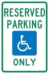 NMC - "Reserved Parking Only", "Handicap Symbol", 12" Wide x 18" High, Aluminum ADA Signs - 0.04" Thick, Green & Blue on White, Rectangle, Post Mount - Americas Industrial Supply