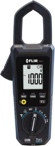 FLIR - CM74, CAT IV, Digital True RMS Auto Ranging Clamp Meter with 1.38" Clamp On Jaws - 1000 VAC/VDC, 600 AC/DC Amps, Measures Voltage, Capacitance, Current, Frequency, Resistance - Americas Industrial Supply