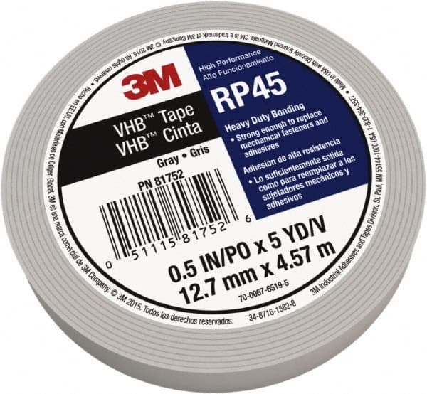 3M - 3/4" x 5 Yd Acrylic Adhesive Double Sided Tape - 0.04" Thick, Polyethylene Foam Liner, Series RP45 - Americas Industrial Supply