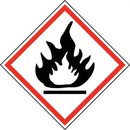 NMC - Hazardous Materials Label, Header: Flammable Warning - Legend: GHS - Graphic, English, Black & Red, 4" Long x 4" High, No Coating - Americas Industrial Supply