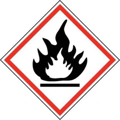 NMC - Hazardous Materials Label, Header: Flammable Warning - Legend: GHS - Graphic, English, Black & Red, 4" Long x 4" High, No Coating - Americas Industrial Supply