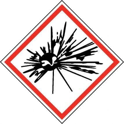 NMC - Hazardous Materials Label, Header: Explosive Warning - Legend: GHS - Graphic, English, Black & Red, 4" Long x 4" High, No Coating - Americas Industrial Supply