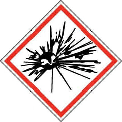 NMC - Hazardous Materials Label, Header: Explosive Warning - Legend: GHS - Graphic, English, Black & Red, 4" Long x 4" High, No Coating - Americas Industrial Supply