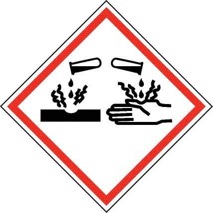 NMC - Hazardous Materials Label, Header: Corrosive Warning - Legend: GHS - Graphic, English, Black & Red, 4" Long x 4" High, No Coating - Americas Industrial Supply