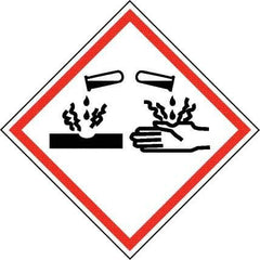 NMC - Hazardous Materials Label, Header: Corrosive Warning - Legend: GHS - Graphic, English, Black & Red, 4" Long x 4" High, No Coating - Americas Industrial Supply