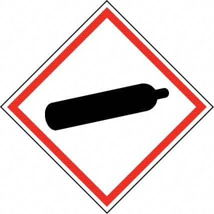 NMC - Hazardous Materials Label, Header: Compressed Gas Warning - Legend: GHS - Graphic, English, Black & Red, 4" Long x 4" High, No Coating - Americas Industrial Supply