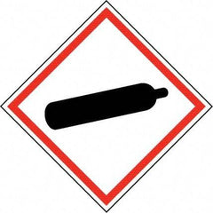 NMC - Hazardous Materials Label, Header: Compressed Gas Warning - Legend: GHS - Graphic, English, Black & Red, 4" Long x 4" High, No Coating - Americas Industrial Supply