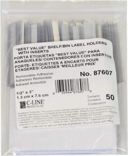 C-LINE - 3" Long x 1/2" Wide, Self Adhesive Back, Label Holder - Clear - Americas Industrial Supply