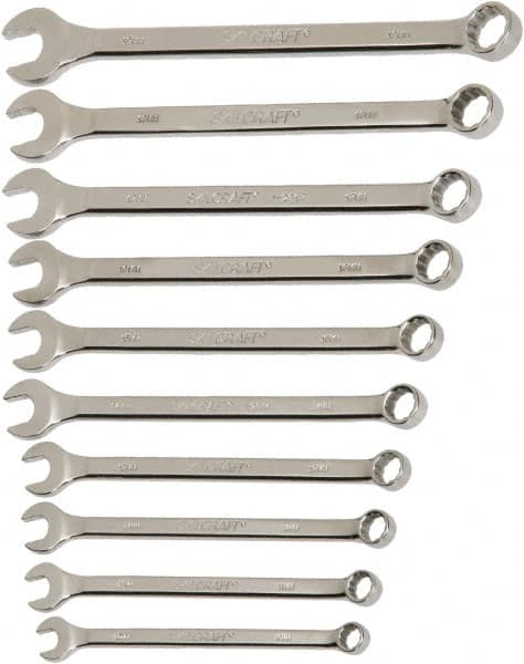 Ability One - 11 Piece, 3/8" to 1", 12 Point Combination Wrench Set - Inch Measurement Standard, Chrome Finish - Americas Industrial Supply