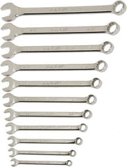 Ability One - 10 Piece, 10mm to 19mm, 12 Point Combination Wrench Set - Metric Measurement Standard, Chrome Finish - Americas Industrial Supply