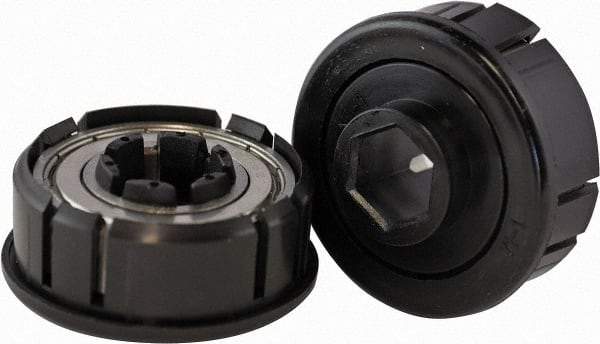 USDI - 1 Row, 2.262" OD, 11/16" Hex Double Seal Conveyor Roller Bearing - 750 Lb Capacity, 550 Max RPM, with Flange, Steel with Plastic, Zinc Housing - Americas Industrial Supply