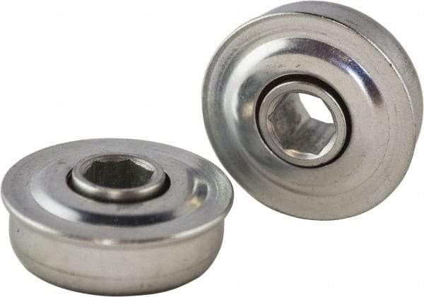 USDI - 1 Row, 1.53" OD, 7/16" Hex Double Seal Conveyor Roller Bearing - 145 Lb Capacity, 550 Max RPM, with Flange, Steel with Zinc Housing - Americas Industrial Supply