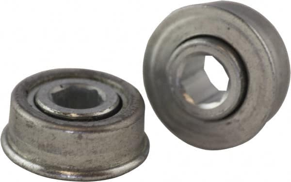 USDI - 1 Row, 0.908" OD, 5/16" Hex Open Conveyor Roller Bearing - 35 Lb Capacity, 550 Max RPM, with Flange, Steel with Zinc Housing - Americas Industrial Supply