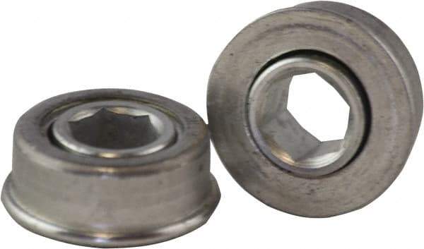 USDI - 1 Row, 0.908" OD, 3/8" Hex Open Conveyor Roller Bearing - 35 Lb Capacity, 550 Max RPM, with Flange, Steel with Zinc Housing - Americas Industrial Supply