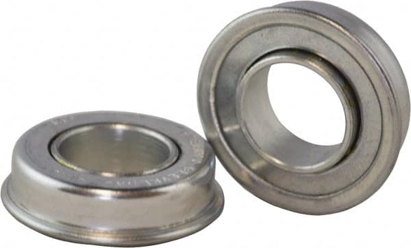 USDI - 1 Row, 1-3/8" OD, 1/2" Bore Diam, Round Double Seal Conveyor Roller Bearing - 180 Lb Capacity, 550 Max RPM, with Flange, Steel with Zinc Housing - Americas Industrial Supply