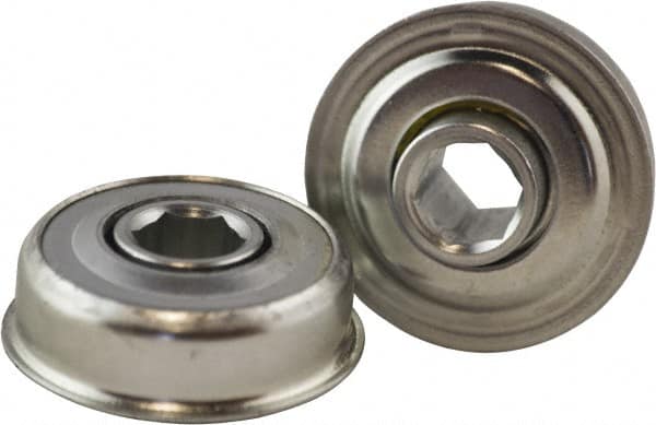 USDI - 1 Row, 1-1/2" OD, 7/16" Hex Open Conveyor Roller Bearing - 145 Lb Capacity, 550 Max RPM, with Flange, Steel with Zinc Housing - Americas Industrial Supply