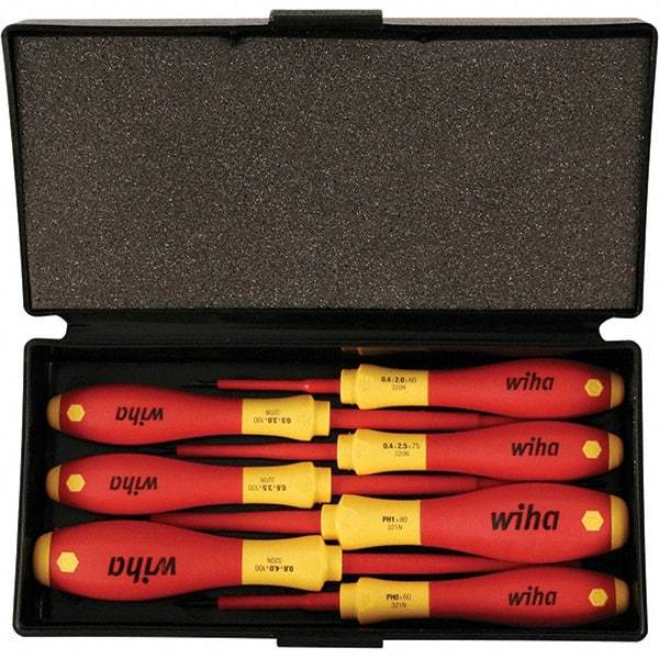 Wiha - 7 Piece Slotted, Phillips & Square Screwdriver Set - Bit Sizes: Philips #0 & #1, Comes in Box - Americas Industrial Supply