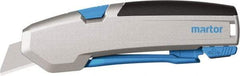 Martor USA - Springback Retractable Utility Knife - 1" Carbon Steel Blade, Silver & Blue Aluminum Handle, 1 Blade Included - Americas Industrial Supply