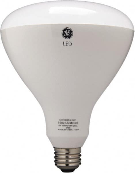 GE Lighting - 13 Watt LED Flood/Spot Medium Screw Lamp - 2,700°K Color Temp, 1,070 Lumens, 120 Volts, Dimmable, BR40, 25,000 hr Avg Life - Americas Industrial Supply