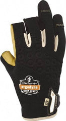 Ergodyne - Size 2XL (11) Polyester Blend Work Gloves - For Mechanic's & Lifting, Uncoated, Hook & Loop Cuff, (3) Half Fingered/(2) Full Fingered, Black/Tan, Paired - Americas Industrial Supply
