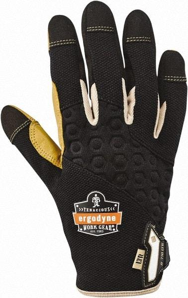 Ergodyne - Size L (9) Polyester Blend Work Gloves - For Mechanic's & Lifting, Uncoated, Hook & Loop Cuff, Full Fingered, Black/Tan, Paired - Americas Industrial Supply