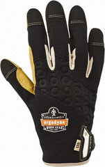 Ergodyne - Size L (9) Polyester Blend Work Gloves - For Mechanic's & Lifting, Uncoated, Hook & Loop Cuff, Full Fingered, Black/Tan, Paired - Americas Industrial Supply