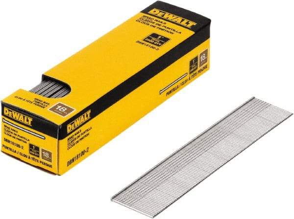 DeWALT - 18 Gauge 1" Long Brad Nails for Power Nailers - Steel, Bright Finish, Smooth Shank, Straight Stick Collation, Brad Head, Chisel Point - Americas Industrial Supply