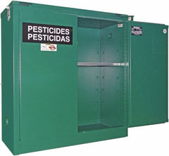 Securall Cabinets - 2 Door, 1 Shelf, Green Steel Standard Safety Cabinet for Flammable and Combustible Liquids - 46" High x 43" Wide x 18" Deep, Self Closing Door, 3 Point Key Lock, 30 Gal Capacity - Americas Industrial Supply