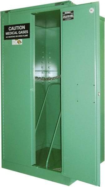Securall Cabinets - 2 Door, Green Steel Standard Safety Cabinet for Flammable and Combustible Liquids - 46" High x 34" Wide x 34" Deep, Self Closing Door, 3 Point Key Lock, H Cylinder Capacity - Americas Industrial Supply