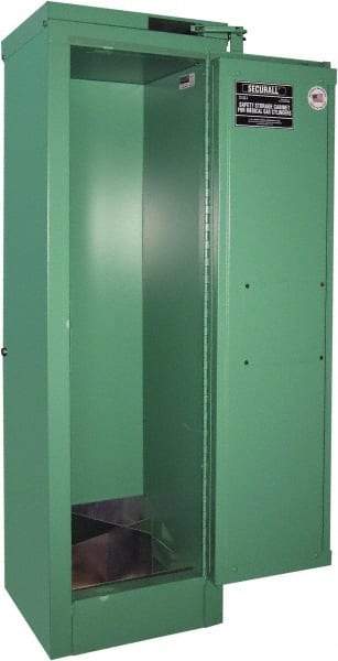 Securall Cabinets - 1 Door, Green Steel Standard Safety Cabinet for Flammable and Combustible Liquids - 46" High x 14" Wide x 13-5/8" Deep, Self Closing Door, 3 Point Key Lock, D, E Cylinder Capacity - Americas Industrial Supply