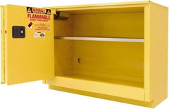 Securall Cabinets - 2 Door, 1 Shelf, Yellow Steel Under the Counter Safety Cabinet for Flammable and Combustible Liquids - 35-5/8" High x 59" Wide x 22" Deep, Sliding Door, 3 Point Key Lock, 44 Gal Capacity - Americas Industrial Supply