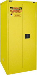 Securall Cabinets - 2 Door, 2 Shelf, Yellow Steel Standard Safety Cabinet for Flammable and Combustible Liquids - 67" High x 31" Wide x 31" Deep, Self Closing Door, 3 Point Key Lock, 60 Gal Capacity - Americas Industrial Supply