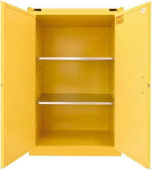 Securall Cabinets - 2 Door, 2 Shelf, Yellow Steel Standard Safety Cabinet for Flammable and Combustible Liquids - 67" High x 43" Wide x 31" Deep, Self Closing Door, 3 Point Key Lock, 90 Gal Capacity - Americas Industrial Supply