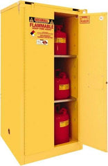 Securall Cabinets - 2 Door, 2 Shelf, Yellow Steel Standard Safety Cabinet for Flammable and Combustible Liquids - 67" High x 31" Wide x 31" Deep, Self Closing Door, 3 Point Key Lock, 60 Gal Capacity - Americas Industrial Supply