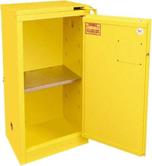Securall Cabinets - 1 Door, 1 Shelf, Yellow Steel Standard Safety Cabinet for Flammable and Combustible Liquids - 46" High x 23-3/16" Wide x 18" Deep, Self Closing Door, 3 Point Key Lock, 16 Gal Capacity - Americas Industrial Supply