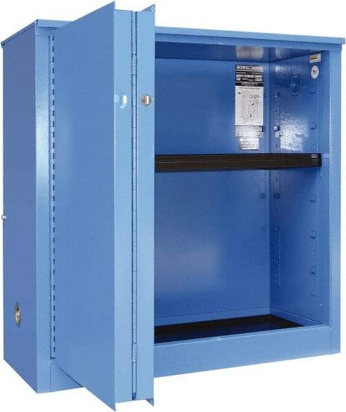 Securall Cabinets - 2 Door, 1 Shelf, Blue Steel Standard Safety Cabinet for Corrosive Chemicals - 44" High x 43" Wide x 18" Deep, Sliding Door, 3 Point Key Lock, 30 Gal Capacity - Americas Industrial Supply