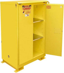 Securall Cabinets - 2 Door, 2 Shelf, Yellow Steel Standard Safety Cabinet for Flammable and Combustible Liquids - 71" High x 43" Wide x 31" Deep, Self Closing Door, 3 Point Key Lock, 90 Gal Capacity - Americas Industrial Supply