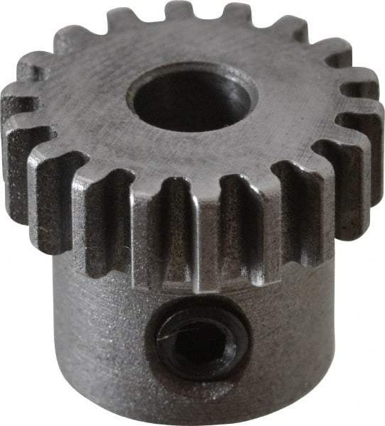 Boston Gear - 32 Pitch, 9/16" Pitch Diam, 18 Tooth Spur Gear - 0.188" Face Width, 3/16" Bore Diam, 0.45" Hub Diam, 14.5° Pressure Angle, Steel - Americas Industrial Supply