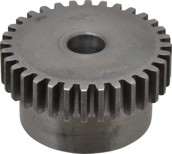 Boston Gear - 20 Pitch, 1.6" Pitch Diam, 32 Tooth Spur Gear - 3/8" Face Width, 3/8" Bore Diam, 1.32" Hub Diam, 14.5° Pressure Angle, Steel - Americas Industrial Supply