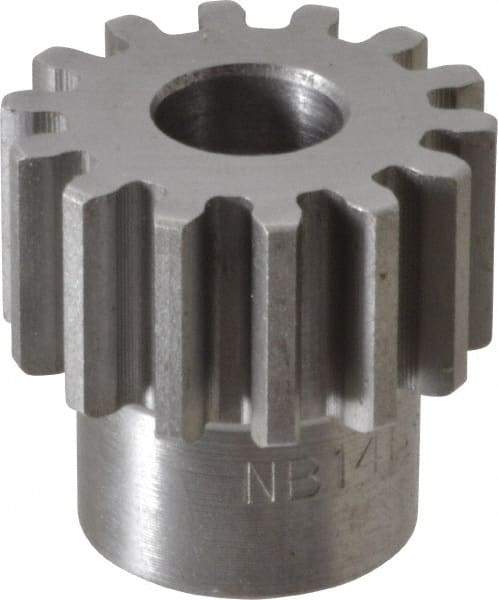 Boston Gear - 16 Pitch, 7/8" Pitch Diam, 14 Tooth Spur Gear - 1/2" Face Width, 3/8" Bore Diam, 0.69" Hub Diam, 14.5° Pressure Angle, Steel - Americas Industrial Supply