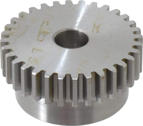 Boston Gear - 16 Pitch, 2" Pitch Diam, 32 Tooth Spur Gear - 0.313" Face Width, 1/2" Bore Diam, 1.7" Hub Diam, 14.5° Pressure Angle, Steel - Americas Industrial Supply