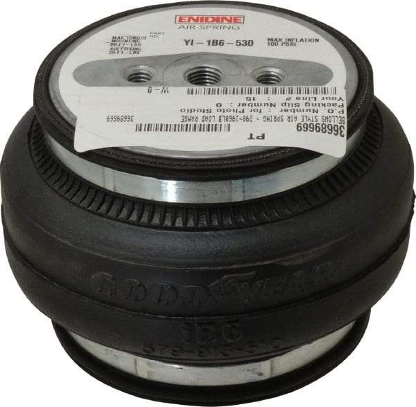 Value Collection - 100 psi Actuation: 880 Lb Ext, 2,115 Lb Compr, 3/8-16 & 3/8-16, 3" Stroke Len, Bellow Single Convolute Air Spring - 4.8" Extended Height, 1.8" Compressed Height, 6-1/2" Max OD at 100 psi, 290 to 1,960 Lb Capacity - Americas Industrial Supply