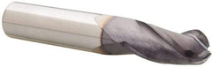 Niagara Cutter - 15/32" Diam, 1" LOC, 3 Flute Solid Carbide Ball End Mill - TiAlN Finish, Single End, 3" OAL, 1/2" Shank Diam, Spiral Flute - Americas Industrial Supply
